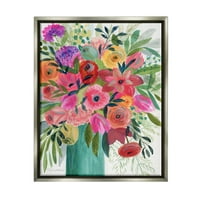 + Podebljani crveno-ružičasti mješoviti buket botanički i cvjetni Mural Sivi plovak uokvireni umjetnički tisak zidna