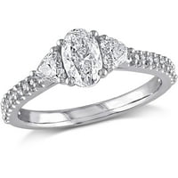 1- Karat Ovalno i srce s okruglim dijamantima 14kt bijelog zlata zaručnički prsten od 3 kamena