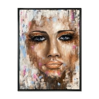 DesignArt 'Apstraktni portret mlade žene s plavim očima I' Moderno uokvirena platna zidna umjetnička tiska