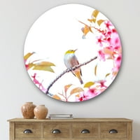 Dizajnerska umjetnost ptica koja sjedi na cvijetu trešnje Tradicionalni kružni metalni zidni umjetnički disk od