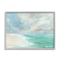 Stupell mirna plaža pjenasti obalni krajolik pejzažno slikarstvo u sivom okviru umjetnički tisak zidna umjetnost