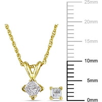 Carat T.W. Princeza izrezana dijamant 14KT žuto zlato samotarni privjesak i naušnice, 17