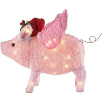 Svečana rasvjeta-leteća svinja u crvenom šeširu s pozadinskim osvjetljenjem