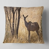 DesignArt daje gazelu koja stoji u dugoj travi - jastuk za bacanje životinja - 16x16