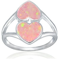 Stvoren ružičasti Opal sterling srebrni prsten za srce