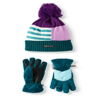 Poklon set od rukavice od flisa za djevojčice i zimski šešir s pletenim manšetama