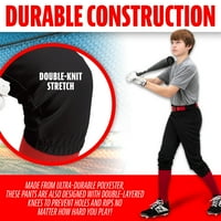 Franklin Sports Youth Baseball + Softball hlače - Koljeno visoko crne hlače za bejzbol za djecu - Dječaci + djevojčice