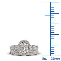1CT TDW Diamond 14K Rose Gold Cluster Halo Bridal Set