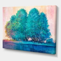 DesignArt 'Plava boja utiska drveća od Lakesidea' Lake House Canvas Zidni umjetnički tisak