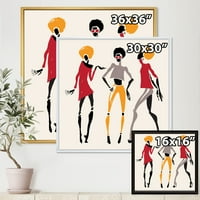 DesignArt 'Afroamerikanke siluete crvene i žute I' Moderno uokvireno platno zidne umjetničke tiska