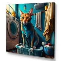 DesignArt mačka radi zidna umjetnost za pranje rublja