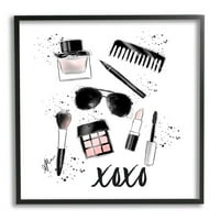 Stupell Industries XOXO Glam Cosmetics Makeup Graphic Art Black Framed Art Print Art Art, Dizajn Alison Petrie