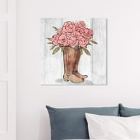 Wynwood Studio 'Rider čizme cvijeće' cvjetni i botanički zidni umjetnički platno print - ružičasta, smeđa, 12 12