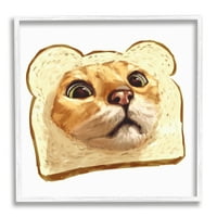 _ Glupo prugasto mačje lice, glava unutar tost kruha, slika u bijelom okviru, zidni tisak, dizajn jivei li