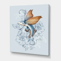 Leteća riba i peonies Slikarstvo umjetnički tisak na platnu