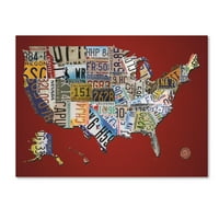 Zaštitni znak Američka Karta registarskih tablica na biljarskom crvenom platnu umjetnika likovnih umjetnosti