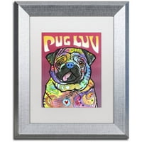 Zaštitni znak likovna umjetnost 'Pug luv' platno umjetnost Deana Russoa, bijela mat, srebrni okvir