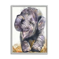 Stupell Industries Baby Elephant Yawning Acorable Safari Animal Portret sivi uokviren, 20, dizajn George Dyachenko
