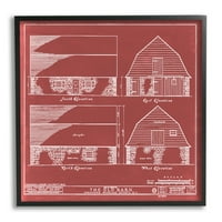 Stupell Industries Red Farmhouse Barn Detaljan dijagram nacrta 24, dizajn Annie Warren