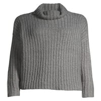 Ženski džemper od dolčevite od ovalnog pletenog vafla s visokim vratom