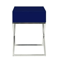 Pomoćni stolić u tamnoplavoj boji-četvrtasti, lakirani krom, metalna noga u obliku slova M