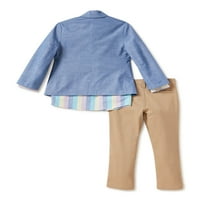 Wonder Nation Boys Toit Set s Chambray Blazer-om, košuljom za haljine i hlačama za rastezanje, 3-komadića set odjeće,