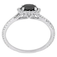 1- Karat T.W. Crno -bijeli dijamant 14K zaručnički prsten od bijelog zlata
