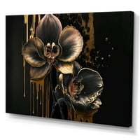 Designart crna i zlatna orhideja I platna zidna umjetnost