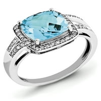 Primal Silver Sterling Silver Rhodium Diamond i Checker Sky Sky Blue Topaz prsten