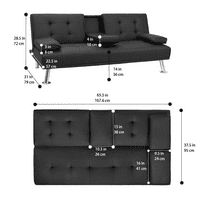 Lacoo moderni fau kožna kabriolet futon s držačima i jastucima za čaše, 65 crna