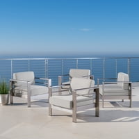 Vanjske aluminijske klupske stolice s jastucima i Sunbrellom, srebrom