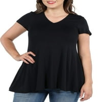 Ženska majica s tunikom velike veličine s kratkim rukavima i izrezom u obliku slova u obliku slova u