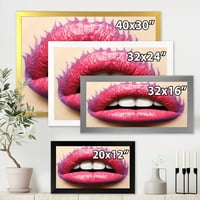 DesignArt 'Lijepe žene usne s ružičastim ružem' Moderni uokvireni umjetnički tisak