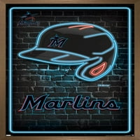 Miami Marlins-plakat na zidu u neonskoj kacigi, uokviren 22.375 34