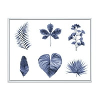 DesignArt 'Sažetak seta biljaka plava' Tradicionalno uokvireno platno zidne umjetničke ispis