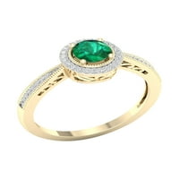 Carski dragi kamen žuto zlato 10K okruglog reza smaragdni dijamantni prsten