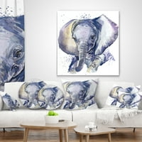 DesignArt dječji slon plavi akvarel - Sažetak jastuka za bacanje - 16x16