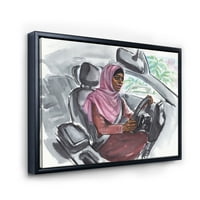DesignArt 'Arabijska dama koja vozi automobil III' Moderno uokvireno platno zidne umjetničke ispis