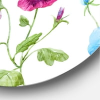DesignArt 'Blue and Pink Pansy Flowers II' Tradicionalni metalni zidni umjetnost kruga - disk od 36