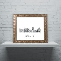 Zaštitni znak likovna umjetnost 'Honolulu Hawaii Skyline WB-BW' Canvas Art by Marlene Watson, zlatni ukrašeni okvir