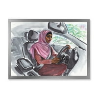DesignArt 'Arabijska dama koja vozi automobil III' Moderni uokvireni umjetnički tisak