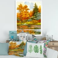 Dizajnerski print jesenja šuma na obali jezera uokvirena Jezerska kuća