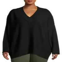Time i TRU ženski plus veličine rebrasti V-izrez pulover Dolman Rukav džemper