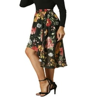 Jedinstvene ponude ženskog šifonskog elastičnog struka visoki niski hem Midi cvjetna suknja crna L