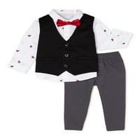 Wonder Nation Baby Boy & Toddler Boy Button Down majice, prsluci i hlače odjećući odjevni set, 3-komad