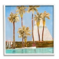 Stupell Industries Visoke palme ljetne nautičke jedrilice krajolik slika bijela uokvirena umjetnička print zidna
