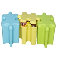 Set od tri posude za pohranu igračaka u obliku slagalice s poklopcima u bojama, plava, zelena i žuta