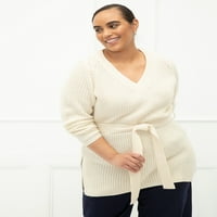 Ženski džemper od tunike veličine plus veličine s izrezom i remenom u obliku slova u