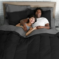7-dijelni krevet od mikrovlakana, crno-sivi, u vreći, s podijeljenim uzglavljem