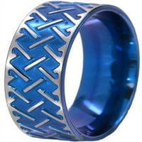 Ravni titanijski prsten s mljevenim keltskim dizajnom anodiziranim u plavoj boji